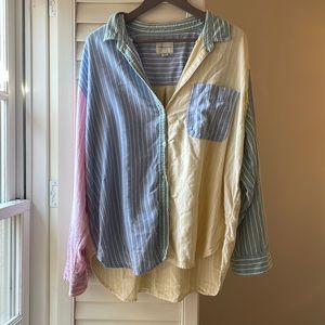 American Eagle Striped Oversized Button Up Shirt Size XL Multicolored